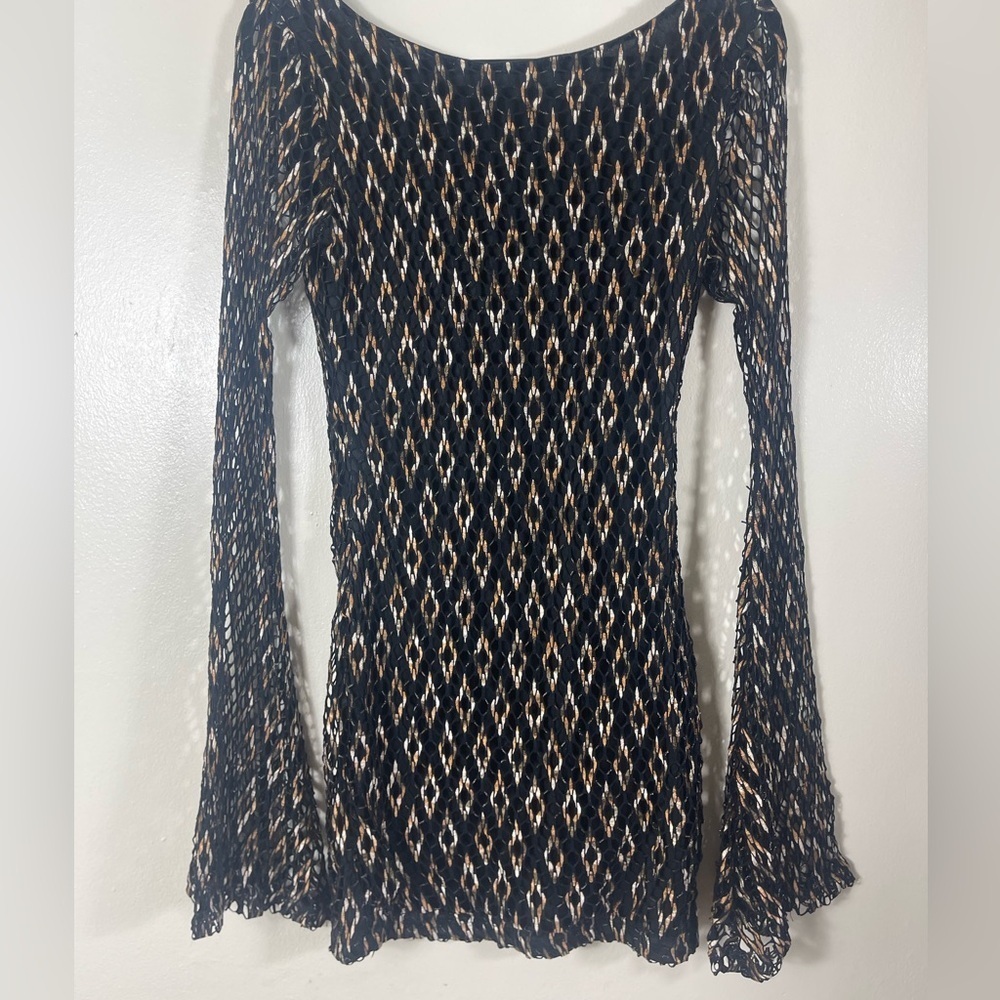 Symphony Elegant Black and Brown knit  Patterned Dress - Picture 2 of 6